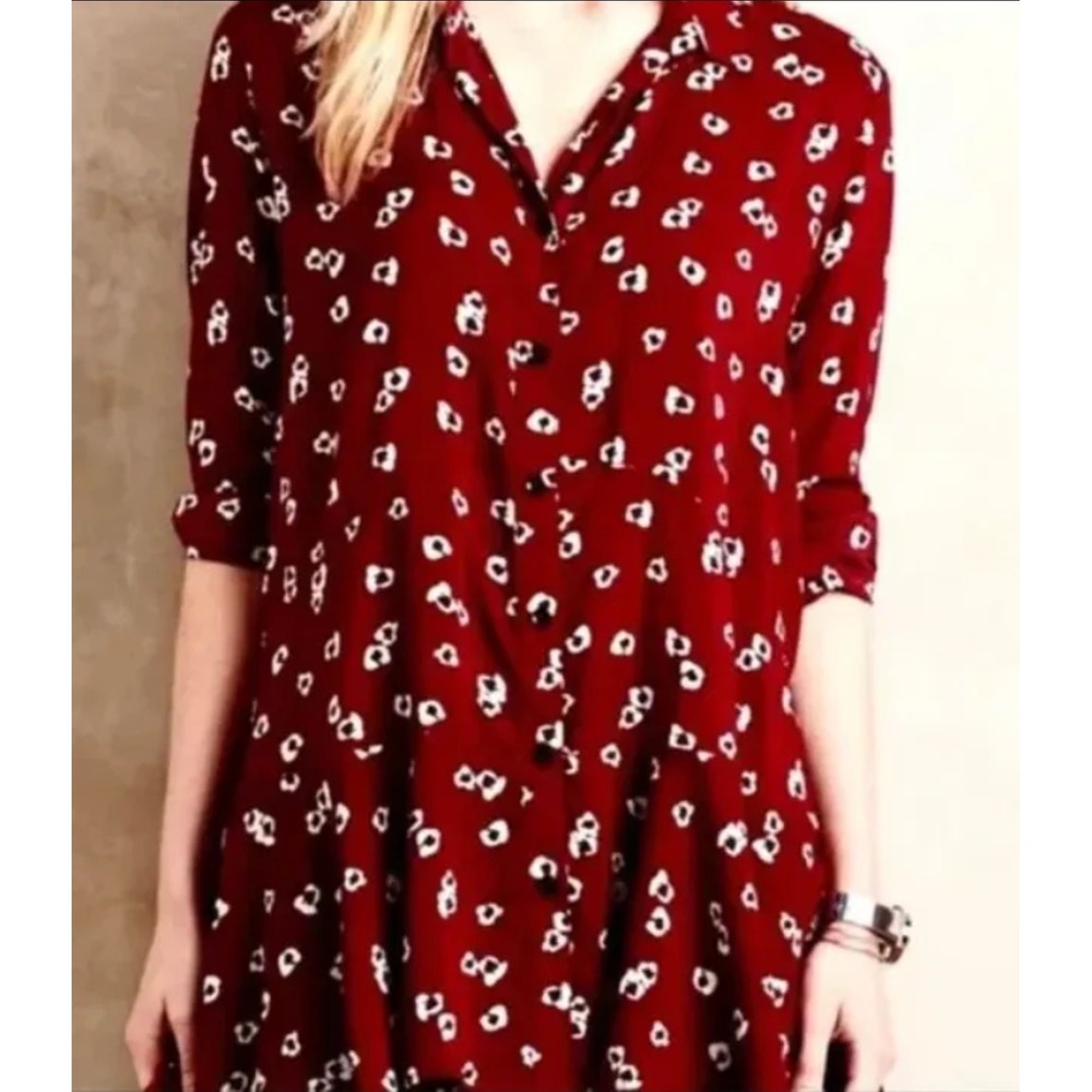Anthropologie 11.11.11.11. T.L.H.O. Burgundy Leopard Print Button Down Tunic Top